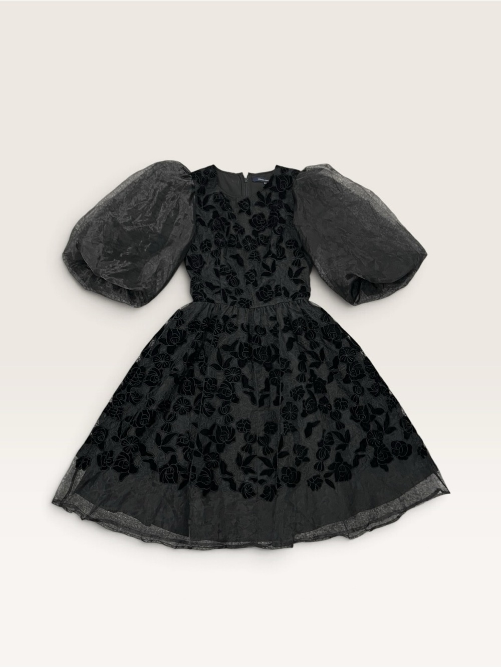 Y2K French Connection FCUK Cocktail Dress Women’s US 2 Black Organza Puff Sleeve
